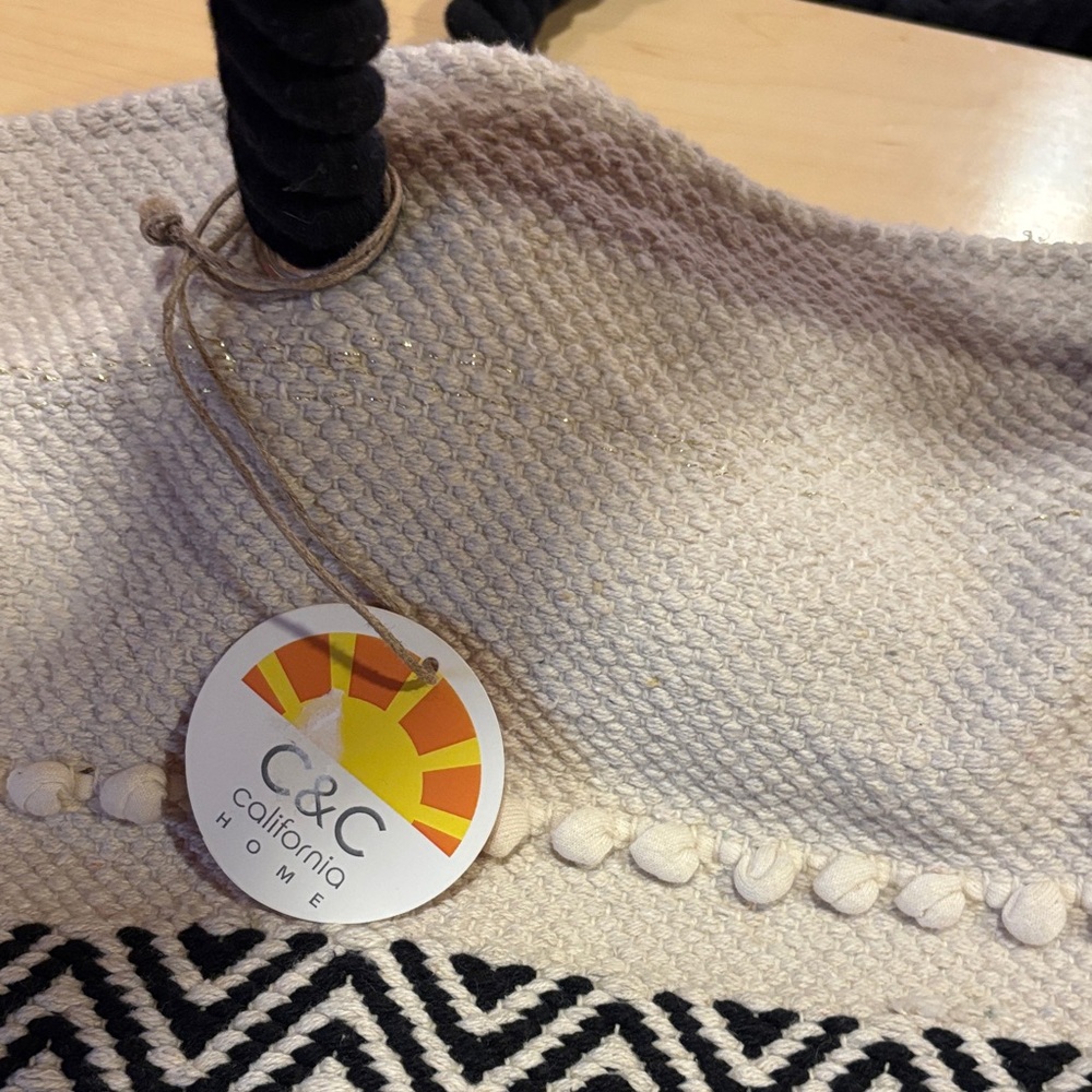 C & C  California-Cream and Black Patterned Tote with Fringe - Picture 11 of 11